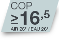 COP >16.5 pour Air 26°C/Eau 26°C